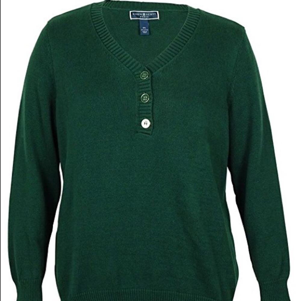 Karen Scott Green V Neck Sweater 1X